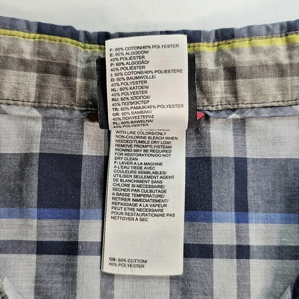 The North Face Men's Gray Blue Plaid Large Short Sleeve Casual Buttondown Shirt